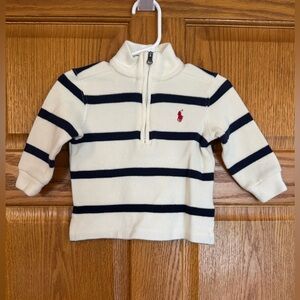 Polo Ralph Lauren Infant Boys 12M Cream & Navy Stripe Quarter Zip Sweater